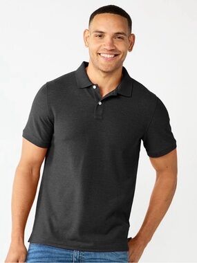 Sonoma Men's Black Short-Sleeve 2 Button Classic Polo